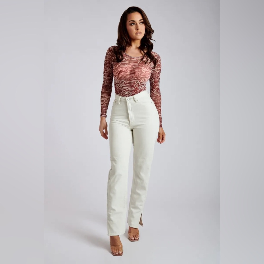 Meshki Pia Split-Side High-Rise Snatch Waist Wide Leg Jeans XS Off White